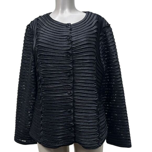 Vintage Weavz Evening Statement Jacket Women's 1X Black Button Front Long Sleeve - Picture 2 of 13